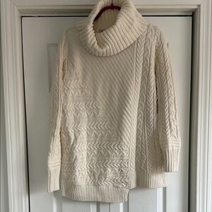 LL Bean Cream Cowl Neck Cable Knit Sweater